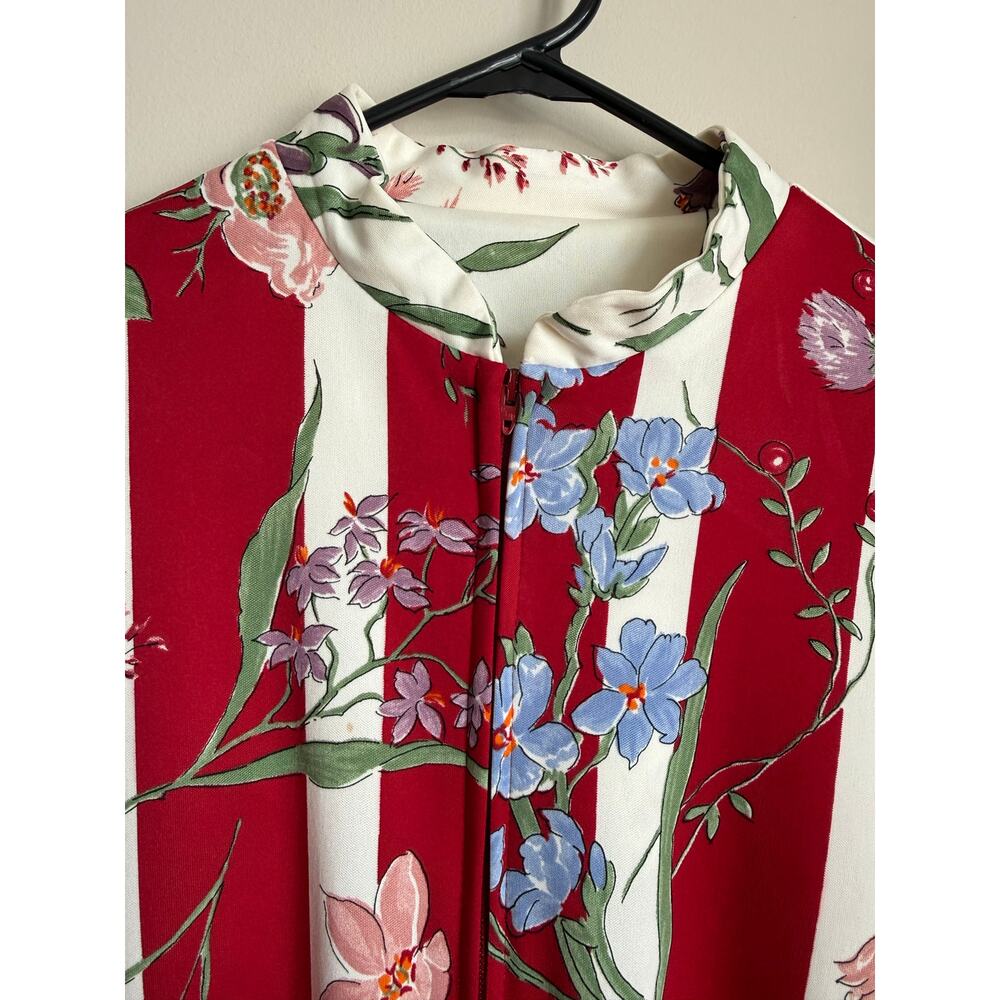 Vintage Georgie Keyloun Floral Kaftan Dress Red Stripe Hawaiian Print Size Small - Picture 5 of 7